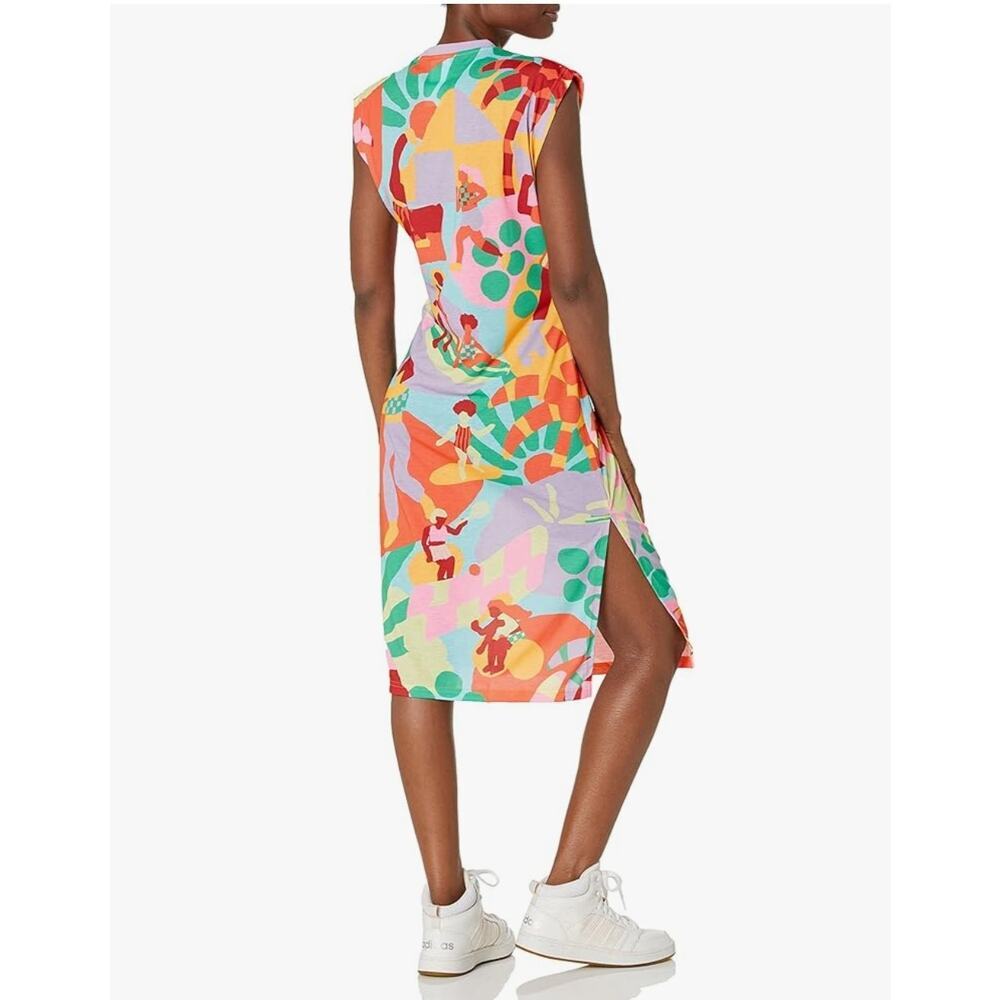 Adidas x Farm Rio Dress Training Midi Dress Gold/ Semi Solar red Love Island - Picture 2 of 14